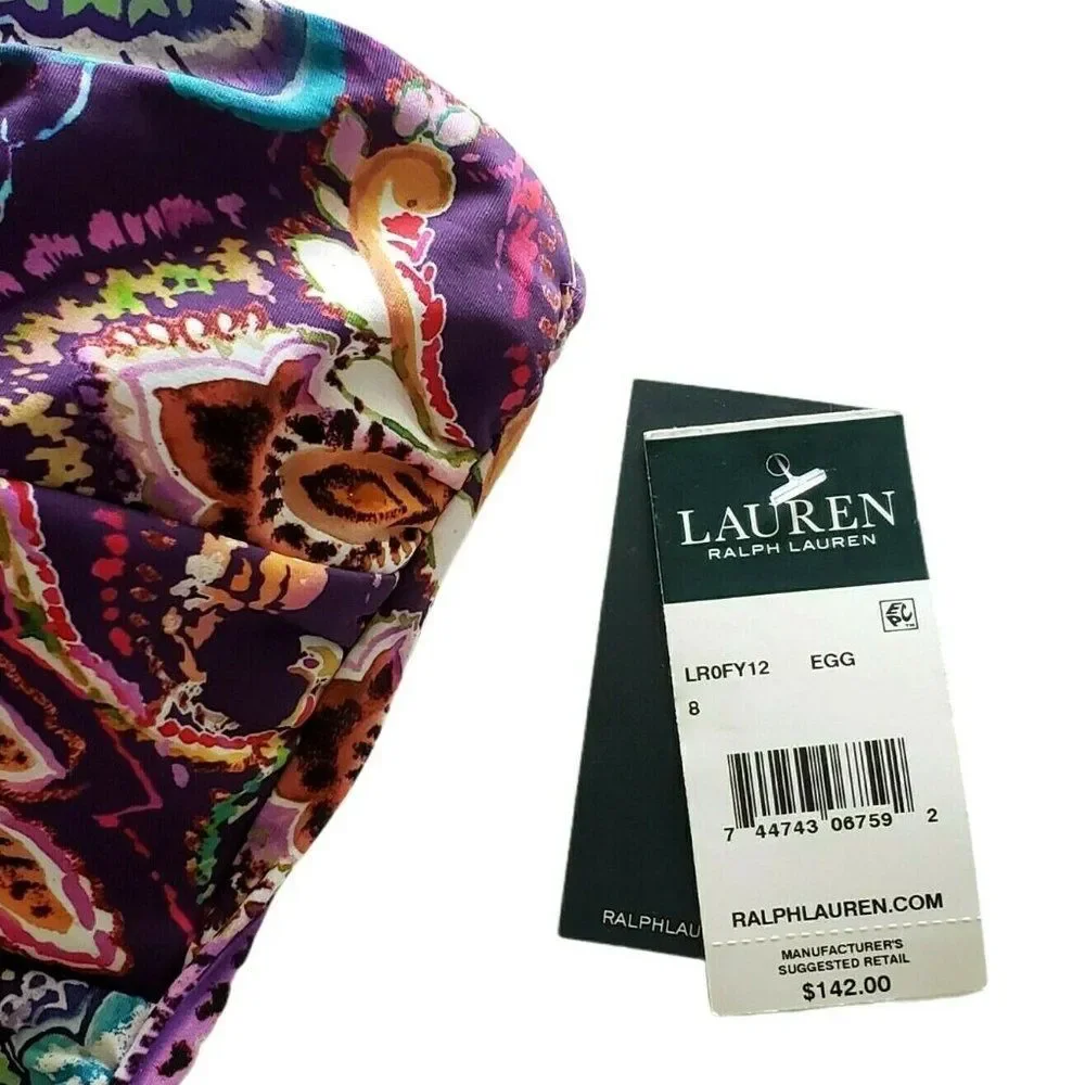 Ralph Lauren‎ Purple Captiva Paisley One Piece Swimsuit Underwire Beach NEW $142